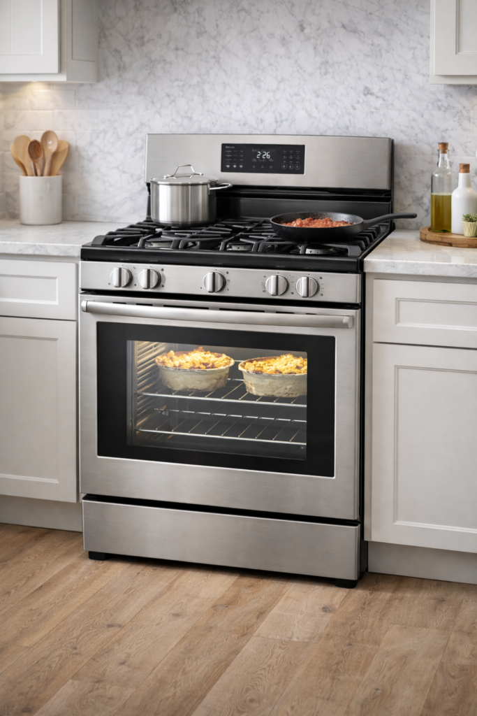 A gas cooktop and an oven during an after-installation test that ensures quality